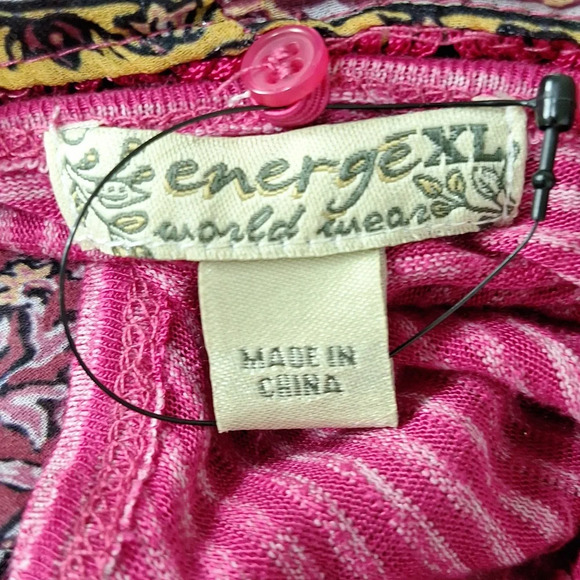 Energe World Wear Bohemian NWOT Pink Boho Striped W/Scarf & Twist Bottom Hem *XL - Picture 13 of 13
